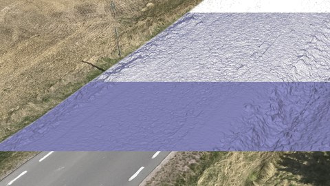 grafische Simulation: aus einer Punktwolke wird das Bestandsmodell einer Straße entwickelt.