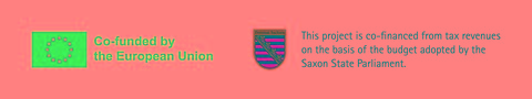 The image shows the logo of the European Union and the Free State of Saxony.