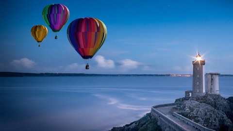 illustrative picture with lighthouse and baloons