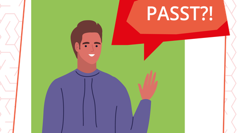 A person with a speech bubble with the text "PASST?"