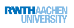 Logo der Universität RWTH Aachen: 2-reihig Blaue Schrift, oben RWTH AAchen; unten University