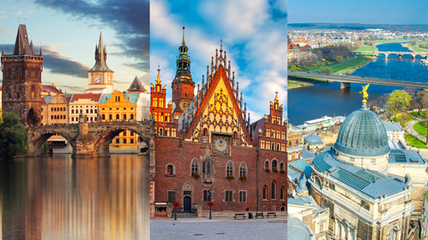 Cities Prague, Wroclaw and Dresden