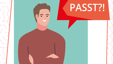 A person with a speech bubble with the text "PASST?"