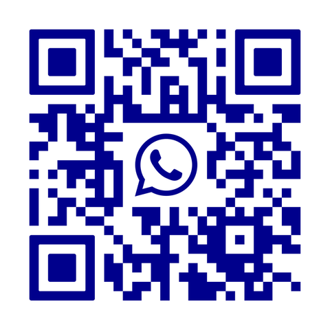 QR-Code in Brilliantblau mit dem WhatsApp-Symbol im Zentrum