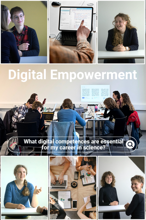 Zu sehen ist eine Collage mit Bildern vom Workshop. Darunter Bilder beim Arbeiten an den Laptops sowie Bilder des Fotoshootings für LinkedIn.