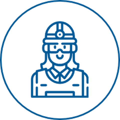 Drawing of a woman in work clothes with hard hat and safety goggles