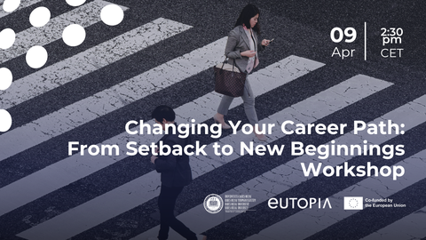 Blick auf eine Straße von oben, auf der zwei Personen über einen Zebrastreifen laufen. Dazu der Tittel des Workshops