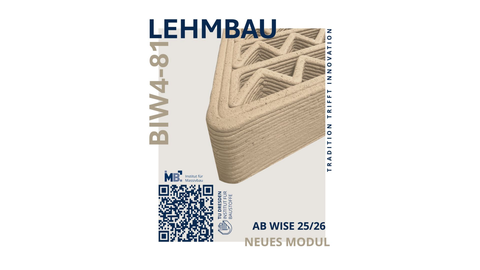 A 3D-printed structure made of clay with writing and a QR code in the foreground