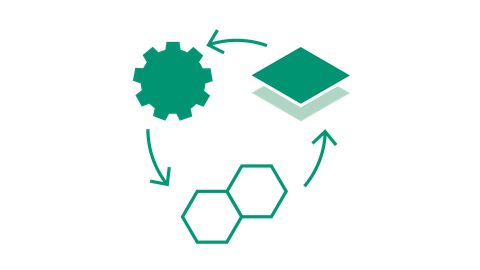 Icon of the research topic RA3-1 Circular Automated Construction – cycle of material, structure and production (represented by a gear)