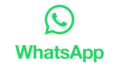Grafik: Grüne Schrift auf weißem Hintergrund mit der Aufschrift Whatsapp und dem Logo